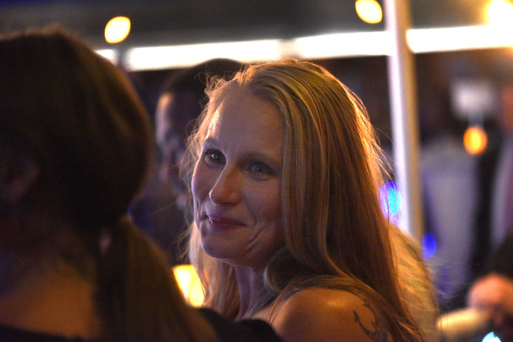 Arminta Phelps talks with friends after winning the Sherman Brown Jr. Award